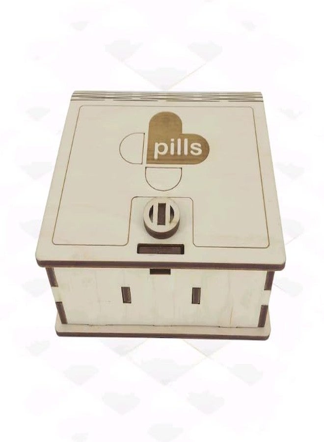 MeeCraft Wooden Pill Dispenser with Compartments - Easy Medicine Organizer (9.7x9.8x3.9cm, Beige) - Image 4